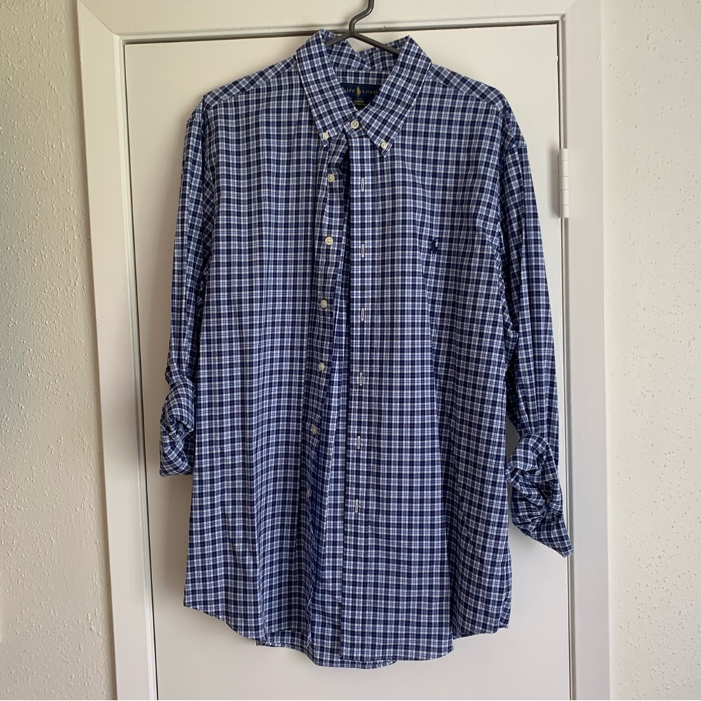 Ralph Lauren Navy and White Plaid Button Down Shirt